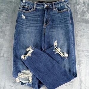 Judy Blue Jeans Womens 9/29 Blue Denim Relaxed Fit Distressed Frayed JB82446DK